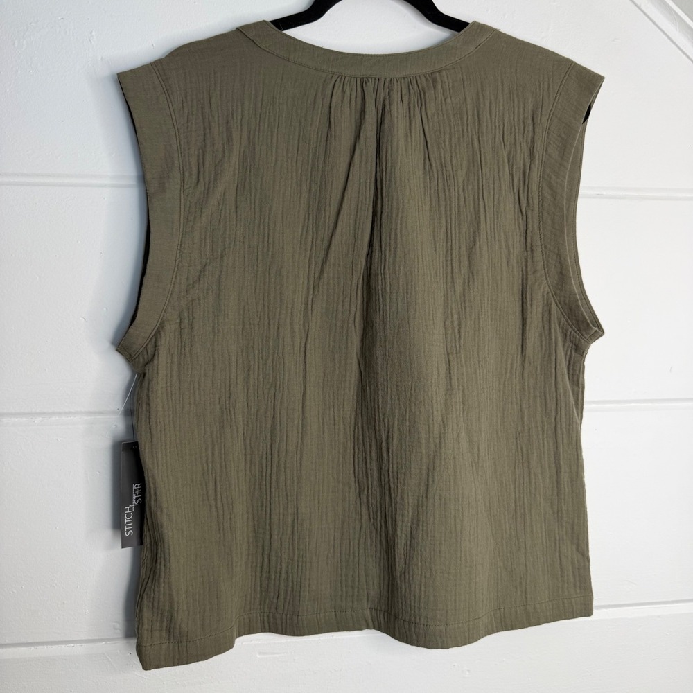 Stitch Star XL Green Cotton Sleeveless Tank Top V Neck Granola Girl NEW - Picture 3 of 6